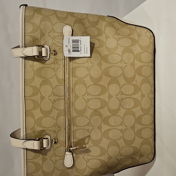 COACH F58294 Zip Top Tote In Signature Canvas Logo Khaki Chalk - Picture 2 of 12